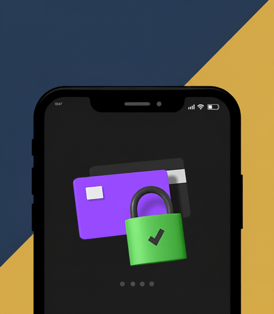 A secure virtual card with a lock icon, representing safe payments